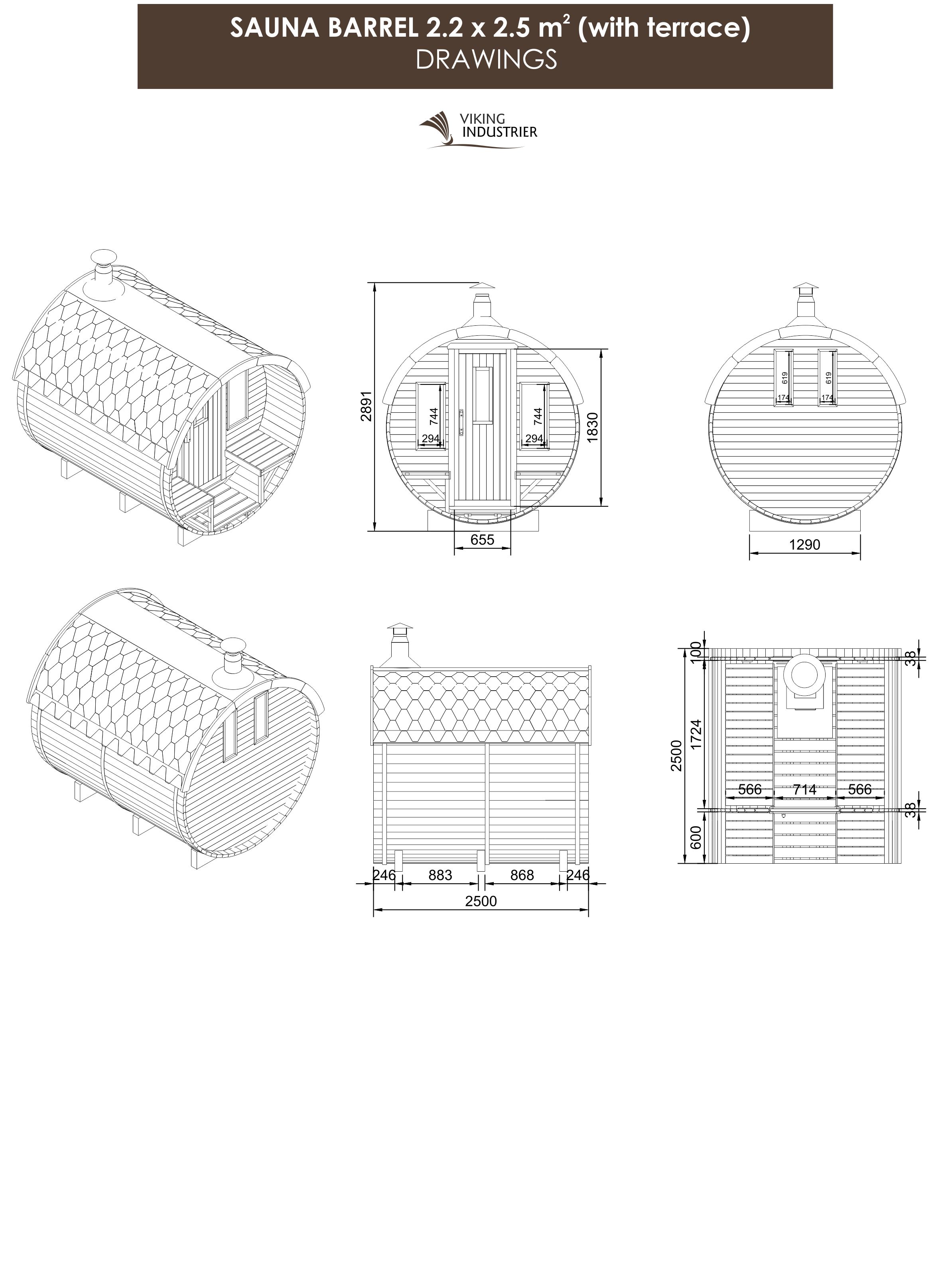 SAUNA BARREL Ø2.2 X 2.5 M VIKING INDUSTRIER